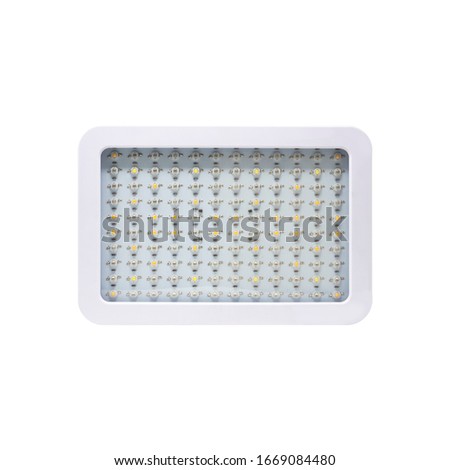 LED grow light panel isolated on a white background. Indoor grow light for medical plants and greenhouse. Front view