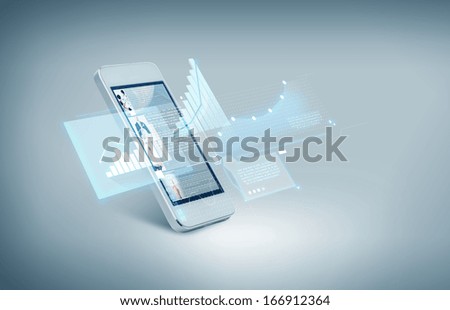 technology and electronics concept - white smarthphone with charts on screen Royalty-Free Stock Photo #166912364