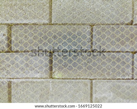 The surface of the brick block wall that has the pattern like a golden mesh is covering the front area.