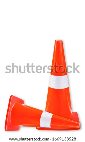 Orange road cones with stripes.Construction cone.Street and traffic signs for signaling.traffic cones isolated on white background