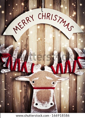  Merry Christmas Card with christmas deer/christmas decorations over grunge background