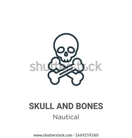 Skull and bones outline vector icon. Thin line black skull and bones icon, flat vector simple element illustration from editable nautical concept isolated stroke on white background