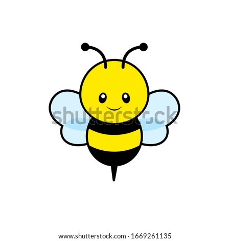 Cute Bee with Outline Vector Illustration on White