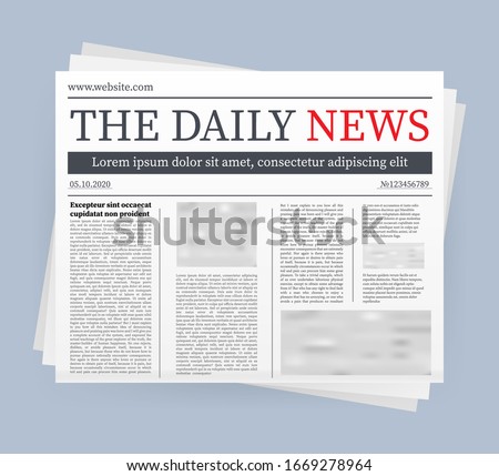 Vector mock up of a blank daily newspaper. Fully editable whole newspaper in clipping mask. Vector stock illustration. Royalty-Free Stock Photo #1669278964
