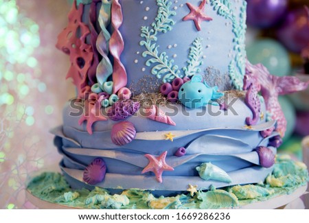 baby girl genuine birthday cake, sea life theme image