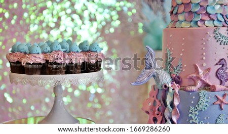baby girl genuine birthday cake, sea life theme image