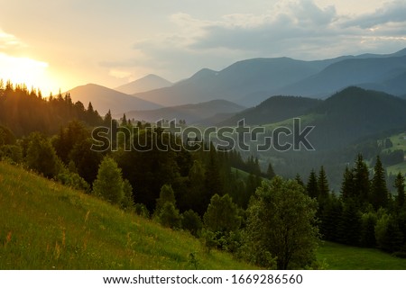 Beautiful sunset in Carpathian mountains