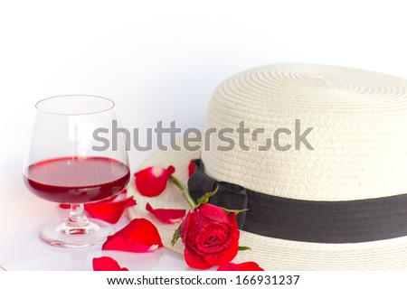 Stock Photo - red rose with hat Lady
