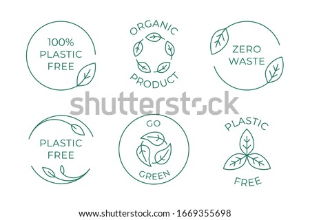 Vector icon and logo design template in simple linear style - 100 % plastic free emblem for packaging eco-friendly and organic products