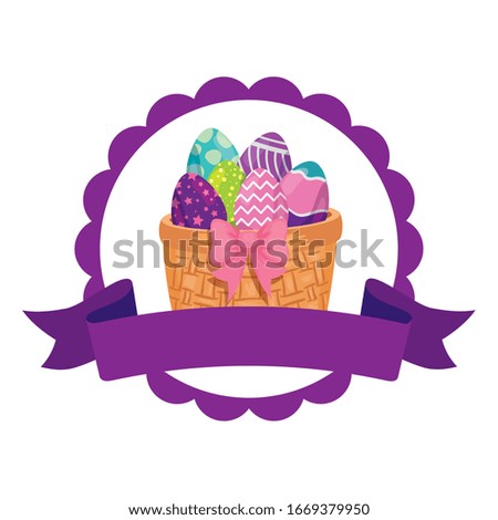 seal lace with eggs easter decorated in basket wicker vector illustration designicon