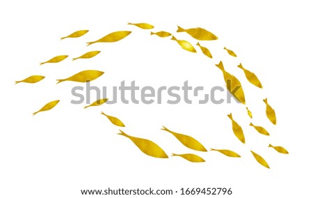Silhouettes of groups of  fishes on white. Watercolor