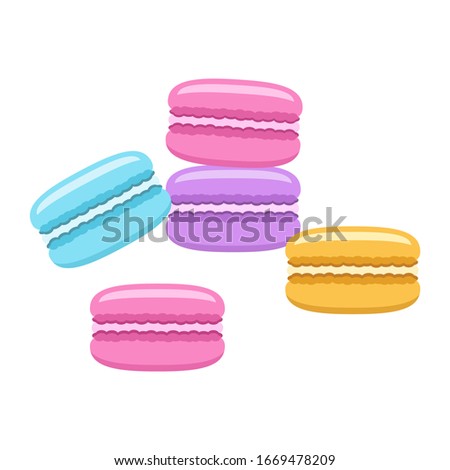 Tasty macaroons stack on white background, vector illustration