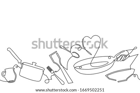 Background with Utensils. Cooking Horizontal Pattern. Vector illustration. Royalty-Free Stock Photo #1669502251