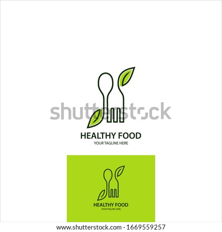 Healthy food logo. concept logo, with the symbol of a spoon, fork and leaf. Can be for restaurants, healthy food products, website logos for food consultants and others Royalty-Free Stock Photo #1669559257