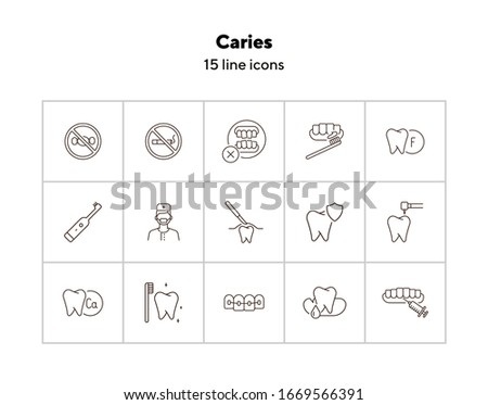 Caries icons. Set of line icons. Dentist, tooth, pain. Medicine concept. Vector illustration can be used for topics like stomatology, treatment, patient
