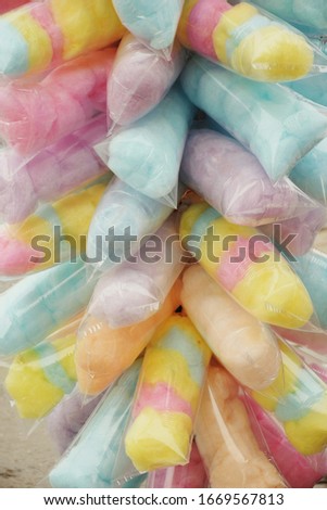 Colorful sweet cotton candy in plastic pagkage