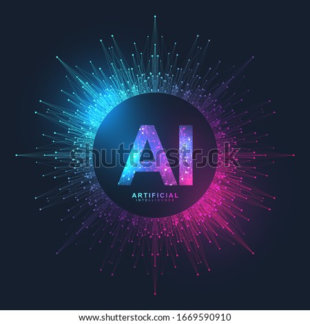 Artificial Intelligence Logo Plexus effect. Artificial Intelligence and Machine Learning Concept. Vector symbol AI. Neural networks and another modern technologies concepts. Technology sci-fi concept Royalty-Free Stock Photo #1669590910