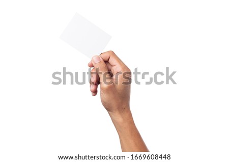 business man hand holding business card isolated on white background with clipping path Royalty-Free Stock Photo #1669608448