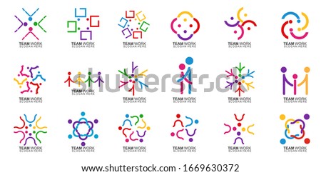 Set of Team Work Logo Design. Together. Modern Social Network Team Logo Design Royalty-Free Stock Photo #1669630372