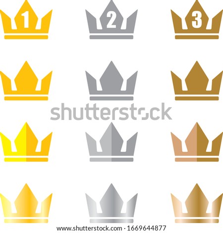 gold, selver and bronze crown icon set