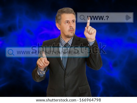 Businessman touching web browser address bar with www sign 
