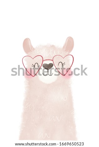 Cute summer portrait Alpaca. Big poster for children room in scandinavian style Llama