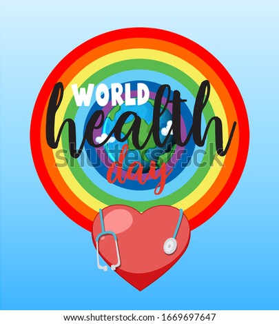 Poster design for world health day with rainbow in sky background illustration