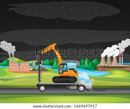 Scene with truck driving along the industrial zone illustration