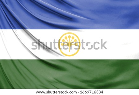 Realistic flag of Bashkortostan on the wavy surface of fabric