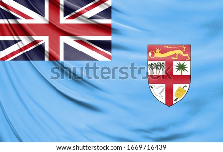 Realistic flag of Fiji on the wavy surface of fabric