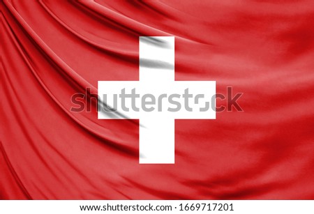 Realistic flag of Switzerland on the wavy surface of fabric