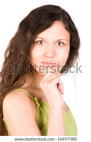 Young surprised woman portrait. Isolated on white.
