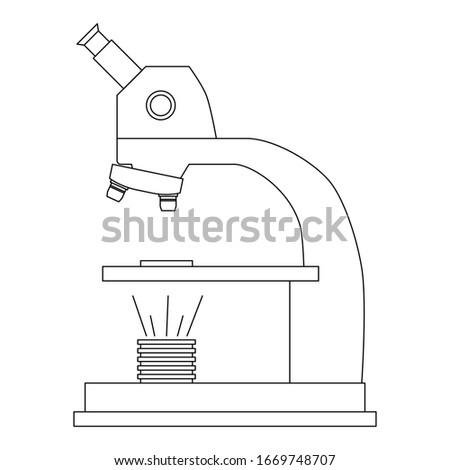Microscope outline vector illustration isolated on white background. Thin line style