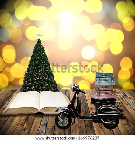 Travel with motorcycles in Christmas day, Guidebook concept