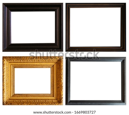 Golden and antique baguette picture frame set on isolated white background