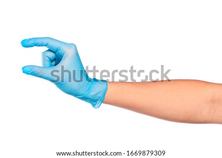 female hand in sterile gloves isolated on white background showing 
hand gestures