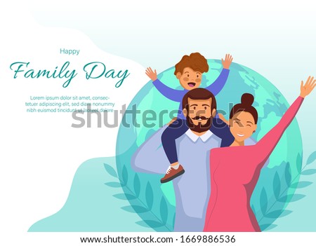 Family Day Out Cartoon Vector Horizontal web banner or landing page with happy parents. Family with children illustration