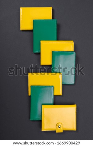 yellow and green purse on a black matte background