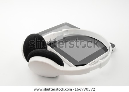 wireless headphones and tablet bluetooth wireless on isolated background