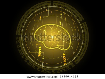Abstract technology background Hi-tech ,Human Brain ,Neurology Anatomical Conception ,Gold and black background ,Vector Illustration.