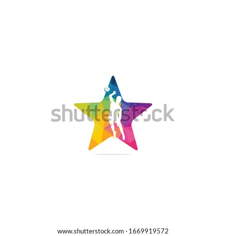 Volleyball player star shape vector logo design.
