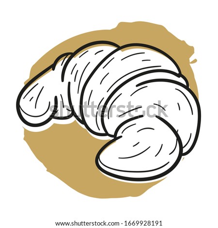 Croissant Bakery Traditional Doodle. Icons Sketch Hand Made. Design Vector Line Art.