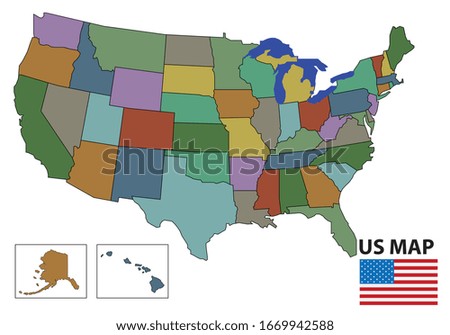 usa states colorful map, vector illustration 