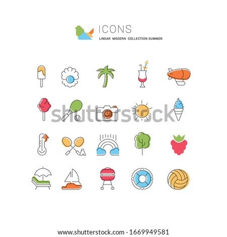 Set of vector line icons of summer for modern concepts, web and apps. 