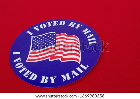 Absent voter ballot application. I voted by mail ￼sticker. Absentee forms.￼ Royalty-Free Stock Photo #1669980358
