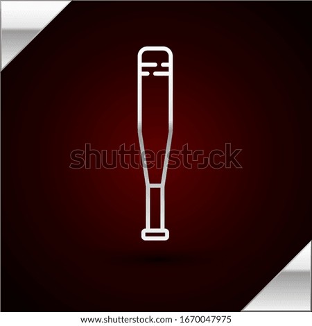 Silver line Baseball bat icon isolated on dark red background.  Vector Illustration