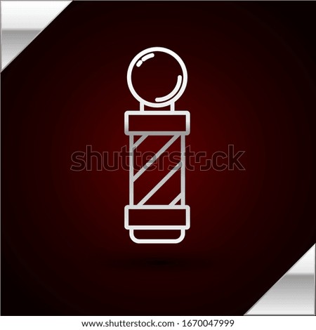 Silver line Classic Barber shop pole icon isolated on dark red background. Barbershop pole symbol.  Vector Illustration
