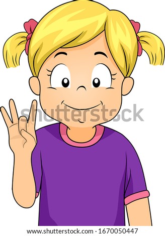Illustration of a Kid Girl Showing Sign Language Number Eight