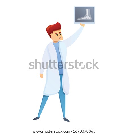 Doctor show leg xray icon. Cartoon of doctor show leg xray vector icon for web design isolated on white background