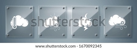 Set Windy weather, Storm, Windy weather and Thermometer and cloud. Square glass panels. Vector